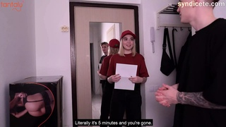 Tanked the delivery girl for getting heavy parcel - theesome with doll - tantaly doll